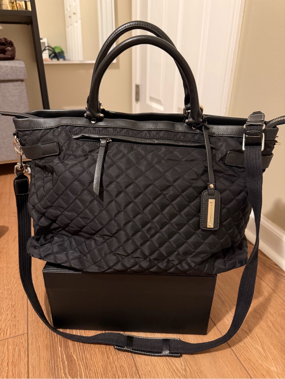 Banana Republic Black Quilted Nylon Victoria Commuter Tote Bag